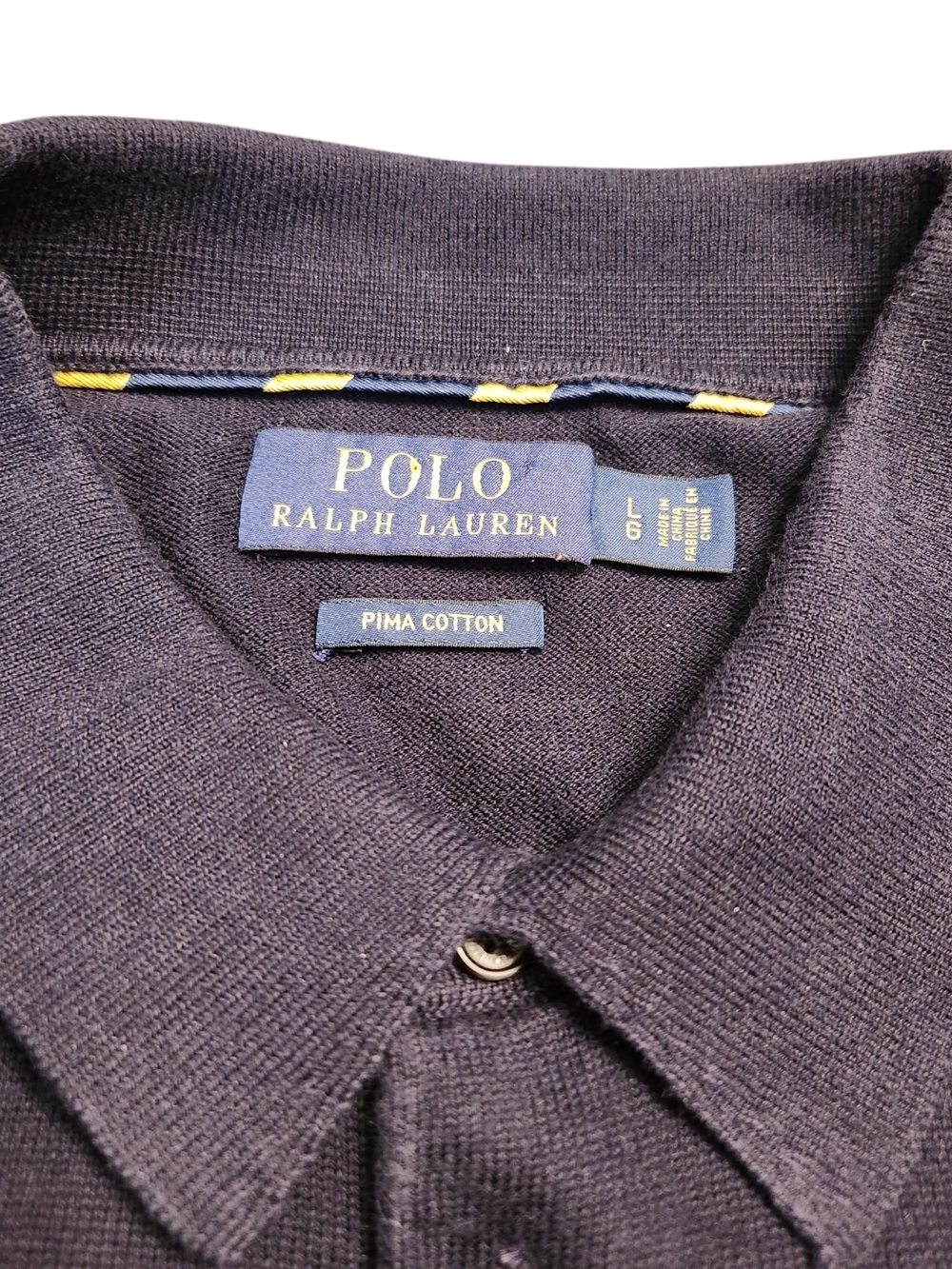 Polo by Ralph Lauren Men's Size Large Navy Long-Sleeve Pima Cotton Polo Sweater